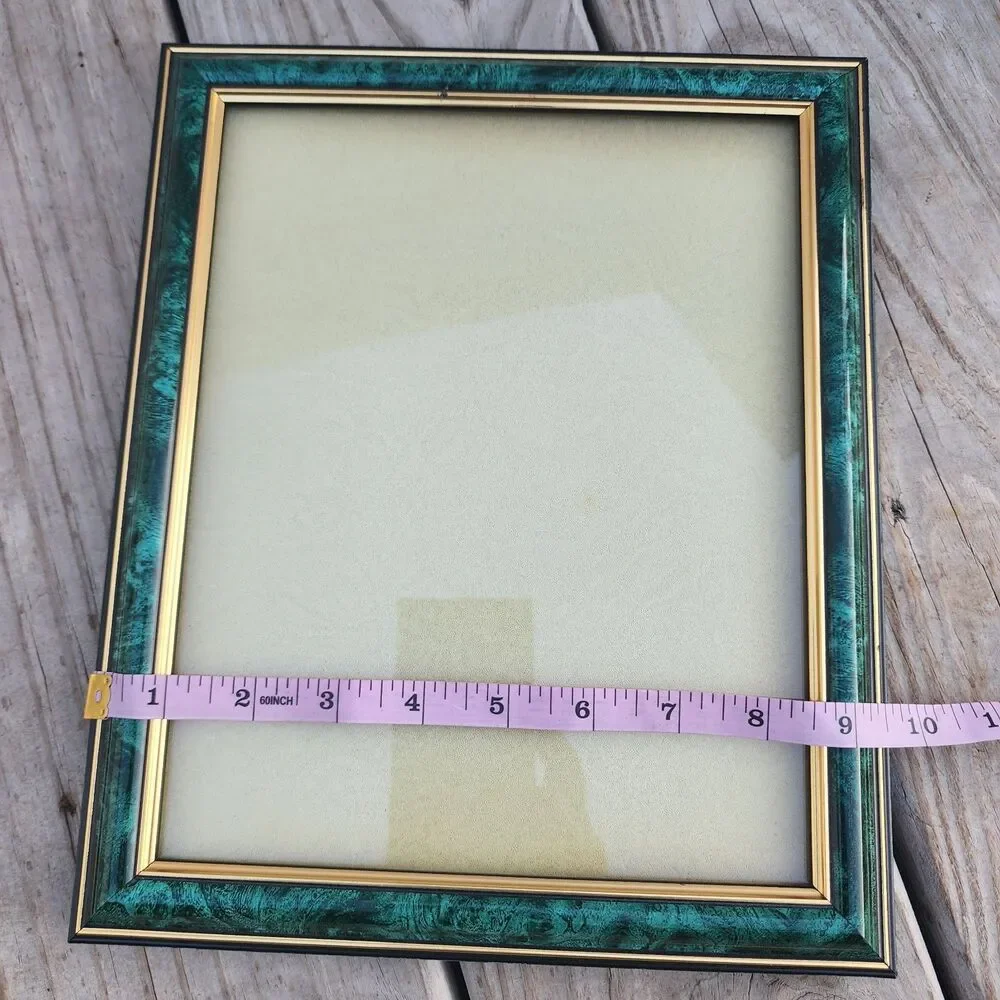 Vintage Green,Gold & Black 11x9 Glass Picture Frame Collectible Made in Thailand